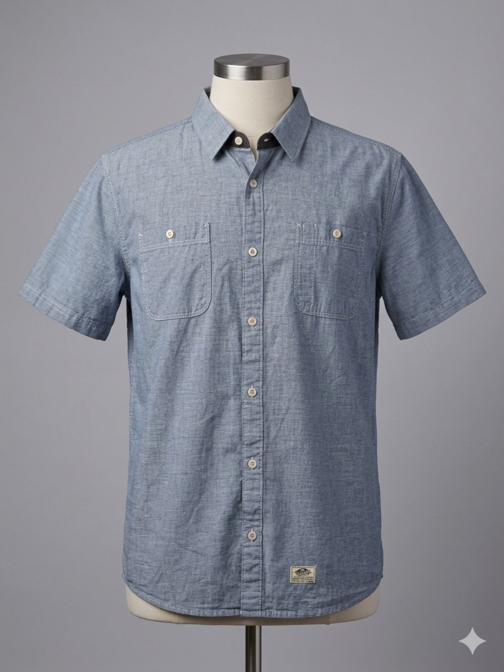 748. Vans Off The Wall Men's Blue Chambray Short Sleeve Button Down Shirt Large